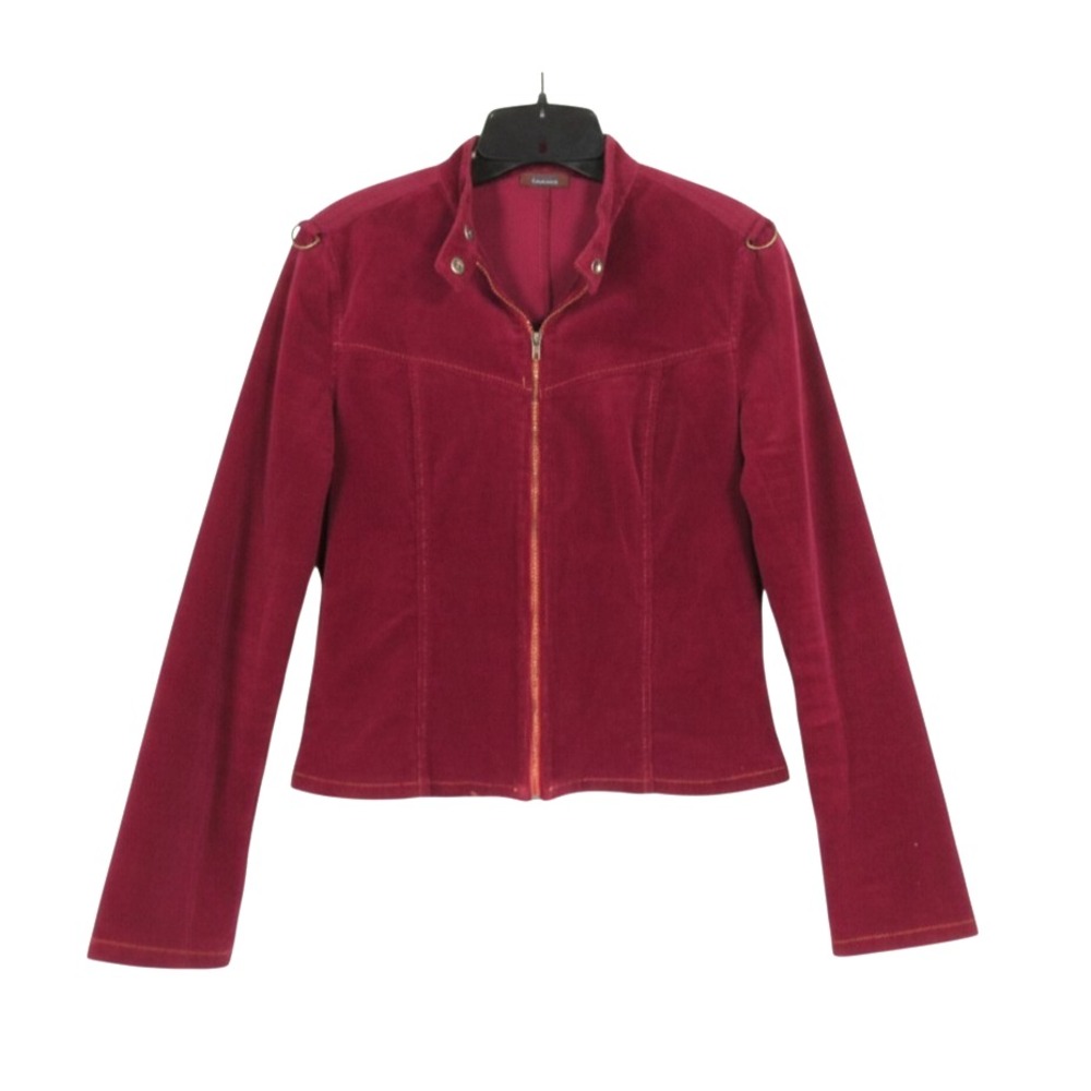 DAMODA Burgundy CORDUROY Full-Zip Snap Collar D-RING SHOULDERS Jacket Sz L
